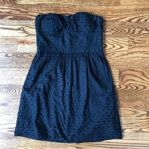 Black strapless eyelet dress